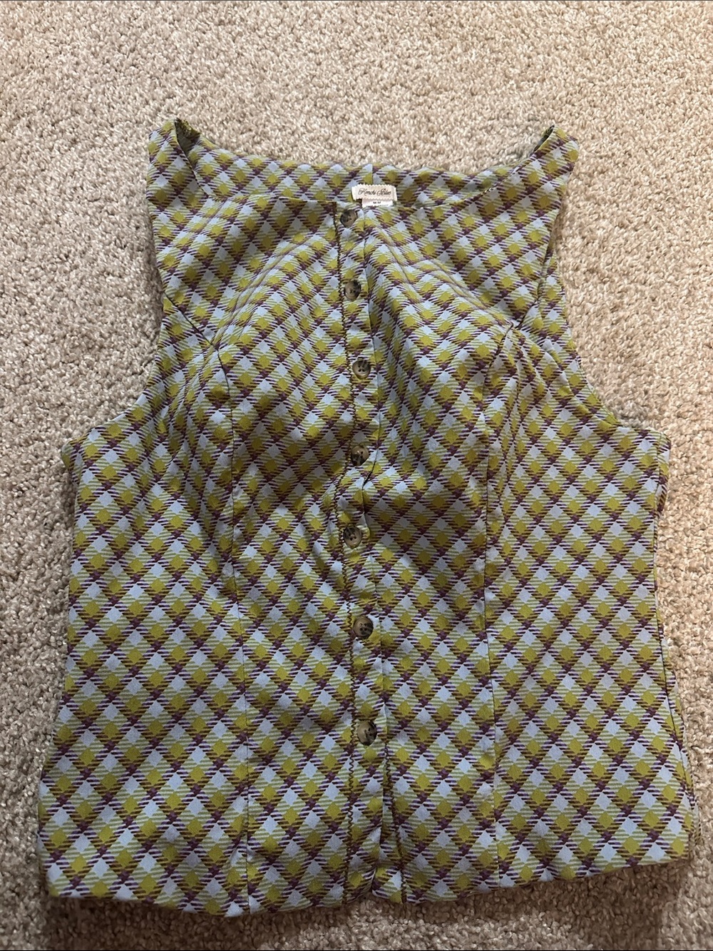 Kimchi Blue Green and Purple Plaid Button Crop Top